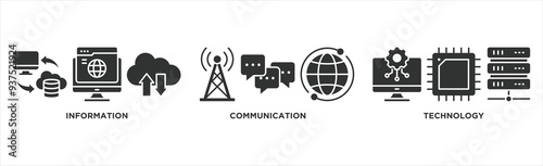ICT Banner web : Vector Icon Illustration Concept for Information and Communications Technology