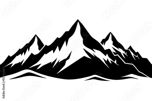 Majestic Mountain Range Silhouettes Vector Art. Rocky Mountains, Rolling Hills, Cliffs, Volcanoes, Snow-Capped Peaks and Forested Mountains Vector Illustration.