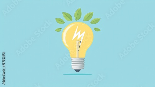 Green Energy Concept   Light Bulb with Leaves