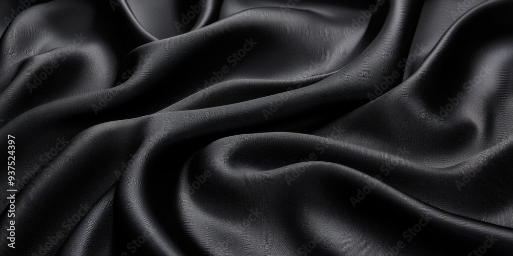 Fototapeta premium Luxurious Black Fabric Texture with Elegant Folds