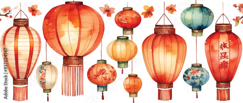 Chinese lantern pattern background watercolor1