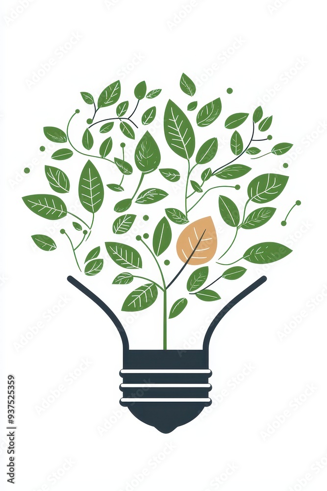 Green Lightbulb with Leaves Nature Energy Concept Green Lightbulb with Leaves Nature Energy Concept