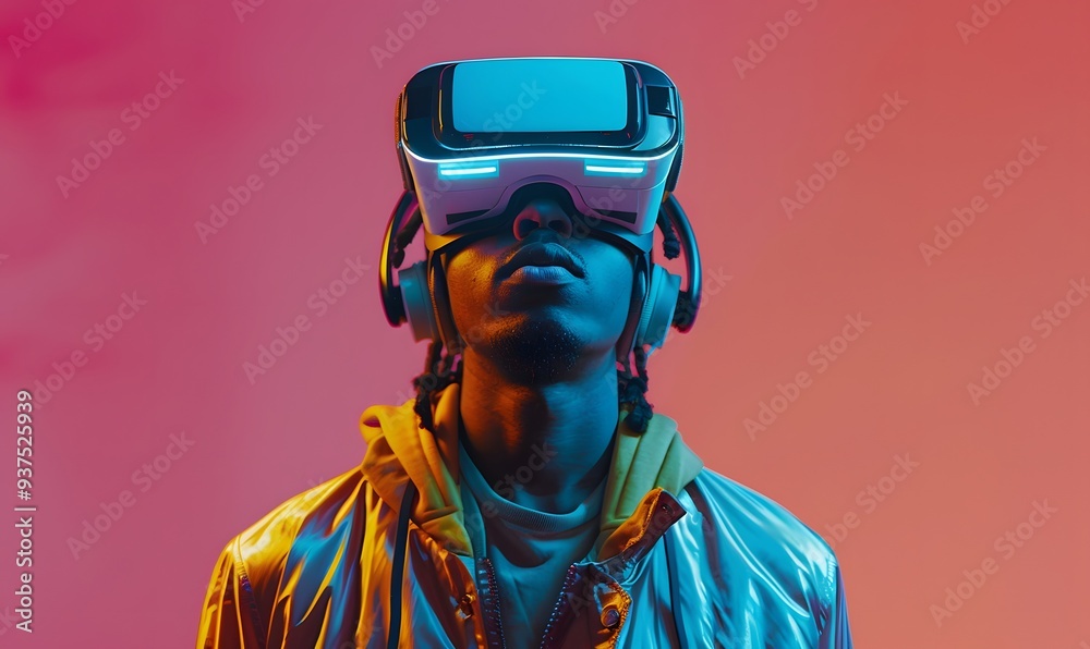 Young man using virtual reality headset. VR, future, gadgets, technology concept. Young man using virtual reality headset. VR, future, gadgets, technology concept.