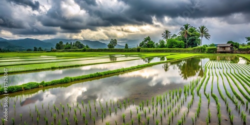 Rainy Day Reflections of Paddy Fields Resilience