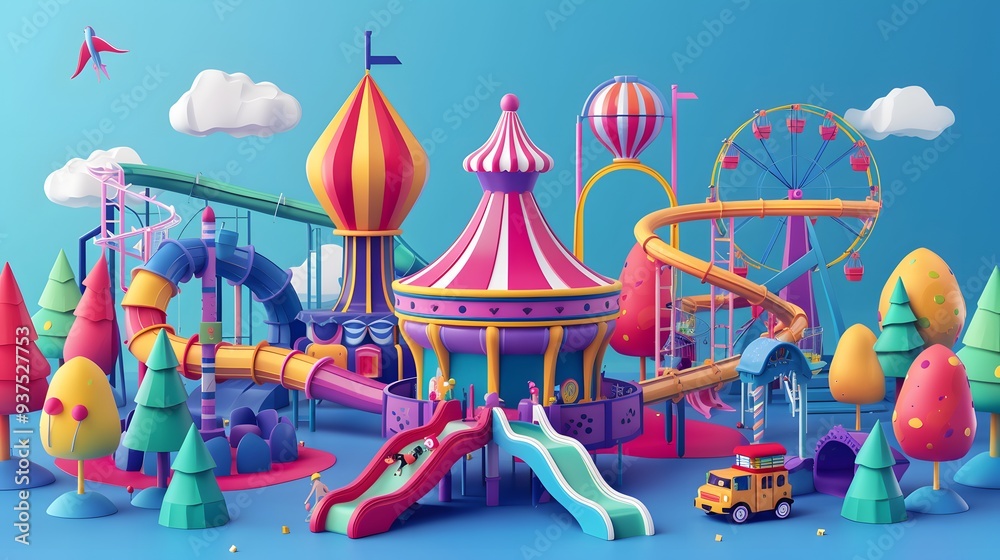 Design a colorful and vibrant amusement park in 3D style AI generated illustration Design a colorful and vibrant amusement park in 3D style AI generated illustration