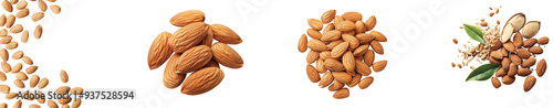 Diverse collection of almonds arranged artistically on white background, on the Transparent background, PNG Format