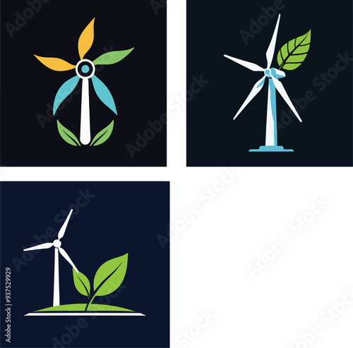 Wind turbin eco energy logo set photo