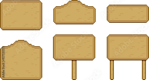 Retro pixel art wooden billboard vector set