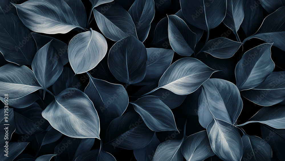 Serpentine Plant Leaves on Dark Background in Hyper-Realistic Detail Serpentine Plant Leaves on Dark Background in Hyper-Realistic Detail