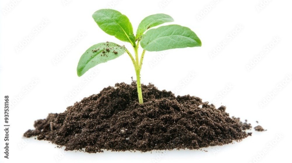A Small Green Plant Sprouting from Dark Soil A Small Green Plant Sprouting from Dark Soil