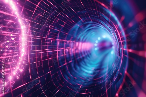 Abstract 3D Wormhole Tunnel Grid Digital Background