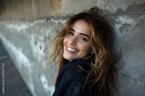 Joyful Blonde Woman Smiling in the City