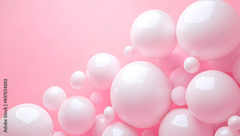 Playful white spheres on pink background creating a dreamy atmosphere. Playful white spheres on pink background creating a dreamy atmosphere.