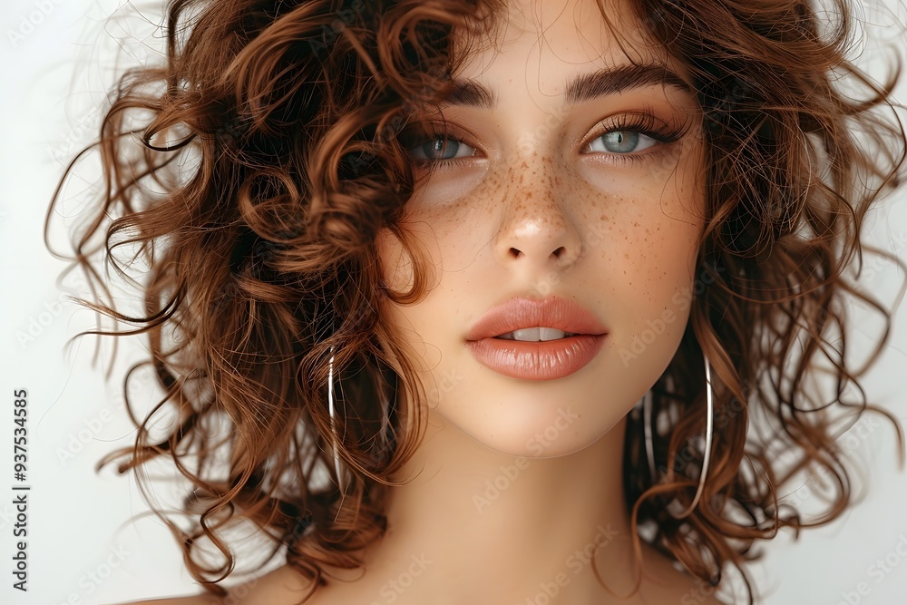 Natural Beauty Portrait with Curly Hair and Silver Earrings Natural Beauty Portrait with Curly Hair and Silver Earrings