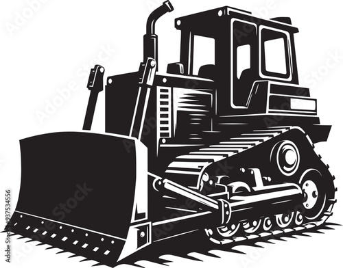 Bulldozer heavy construction equipment silhouette flat vector illustration isolated on a white background