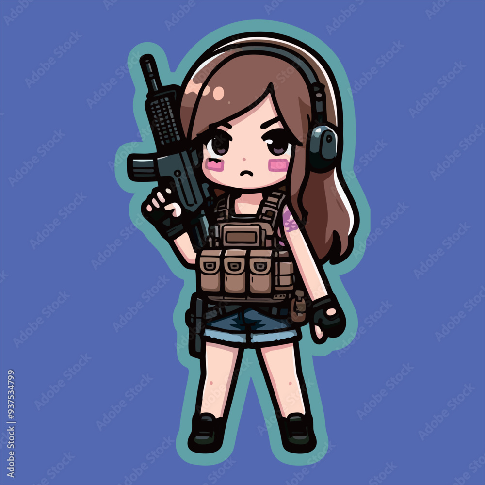 vector anime of a girl wearing army uniform vector anime of a girl wearing army uniform