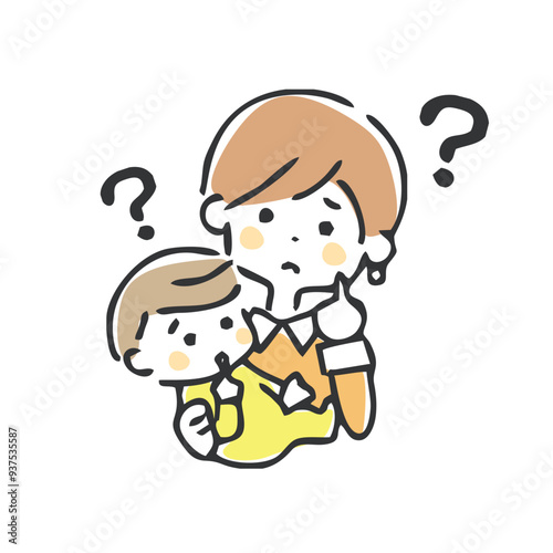疑問に思う母子のイラスト