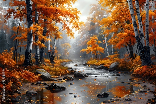 Serene Autumn Landscape with Winding River and Vibrant Foliage