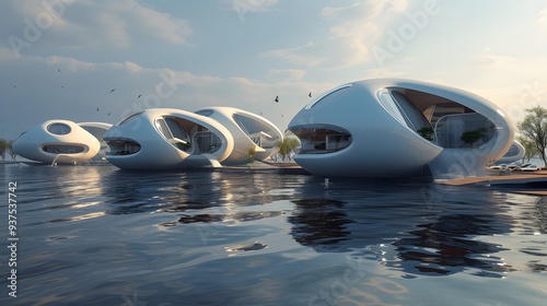 Floating futuristic homes in a technologically advanced city AI generated illustration