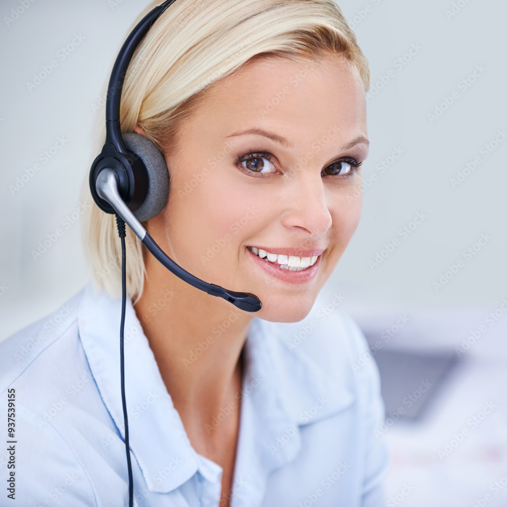 Call center, headset and portrait of woman consultant in office for international customer service omnichannel. Contact us, happy and female technical support agent with global crm consultation. Call center, headset and portrait of woman consultant in office for international customer service omnichannel. Contact us, happy and female technical support agent with global crm consultation.