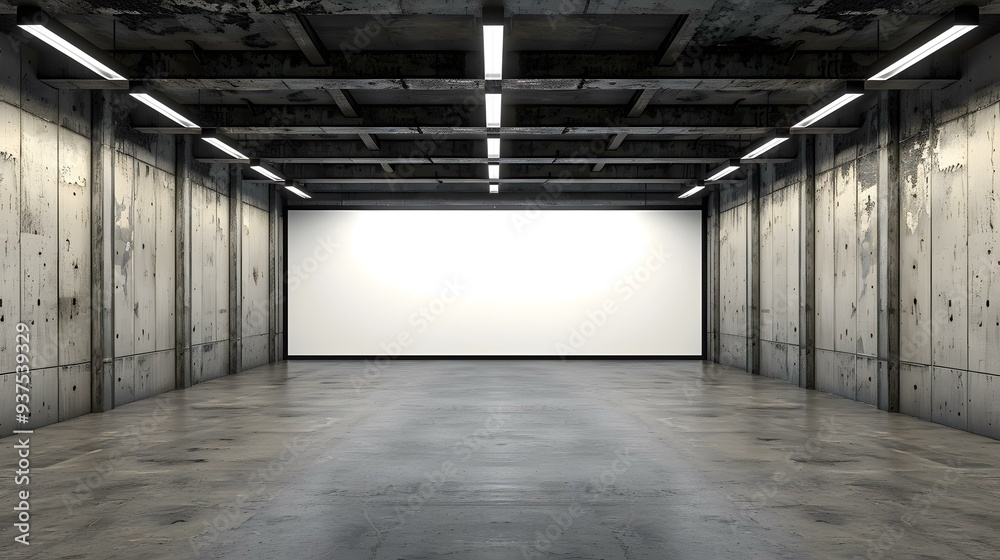 Empty Concrete Room with White Screen Empty Concrete Room with White Screen