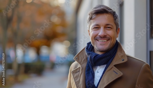 Smiling Middle-Aged Man in Casual Winter Fashion