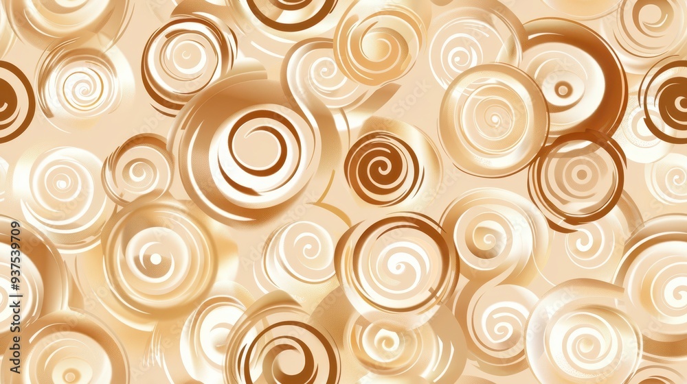 Seamless pattern of golden swirls and circles on a beige background. Perfect for elegant, festive, and luxurious designs. Seamless pattern of golden swirls and circles on a beige background. Perfect for elegant, festive, and luxurious designs.