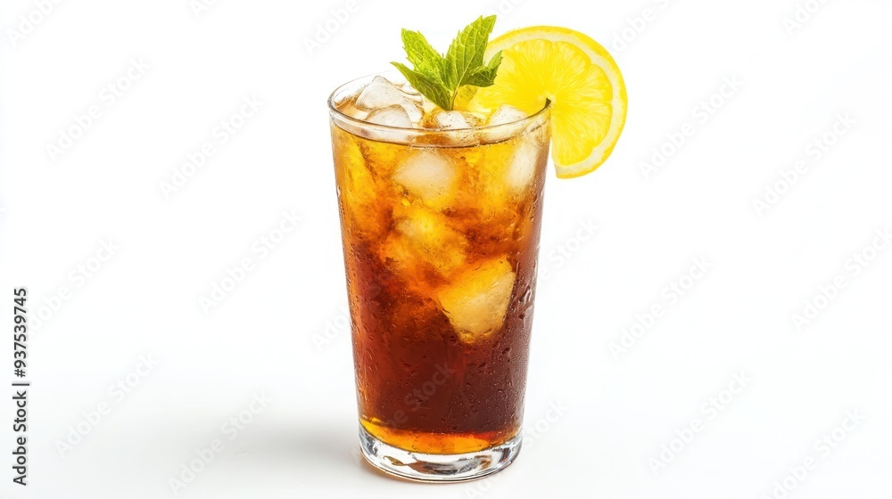Iced Tea with Lemon and Mint Garnish in Glass Iced Tea with Lemon and Mint Garnish in Glass