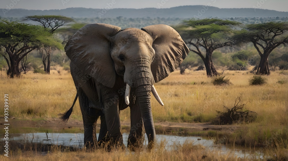 Obraz premium The sight of elephants gracefully moving through the grasslands is a powerful reminder of the beauty and wonder of our natural world. Let's work together to ensure their future generations can thrive
