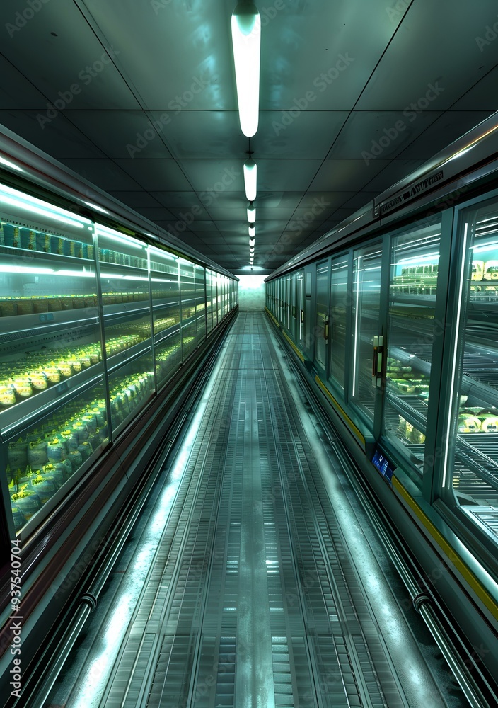 Empty Supermarket Aisle With Fluorescent Lights Empty Supermarket Aisle With Fluorescent Lights