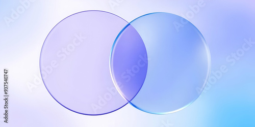 The image depicts two overlapping circular glass lenses against a soft, gradient background. The left lens appears to be a lighter shade of purple or pink, while the right lens is a darker blue hue. 