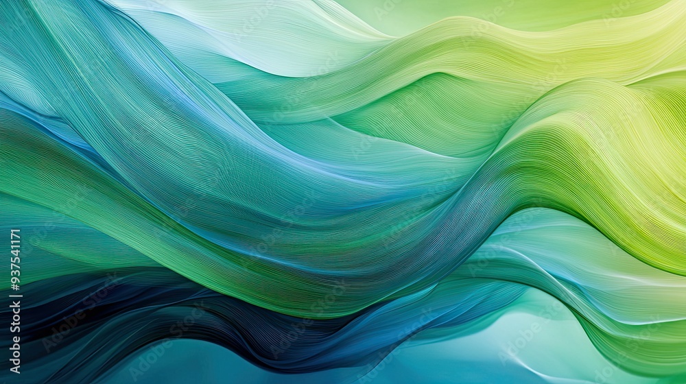 Smooth, flowing lines in shades of green and blue creating an abstract effect Smooth, flowing lines in shades of green and blue creating an abstract effect