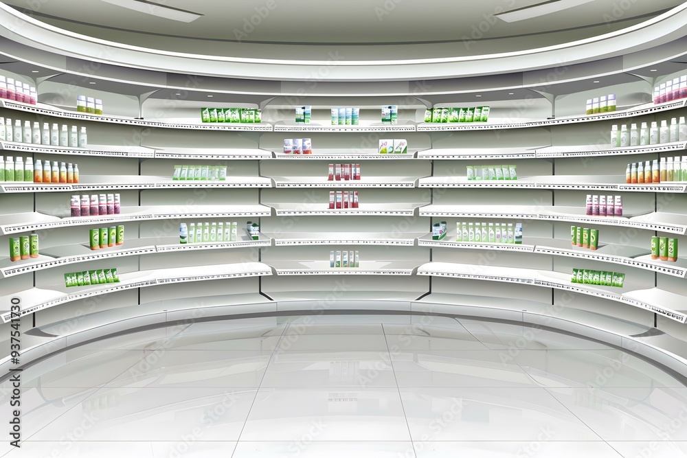 Empty Curved Super Market Shelves Empty Curved Super Market Shelves