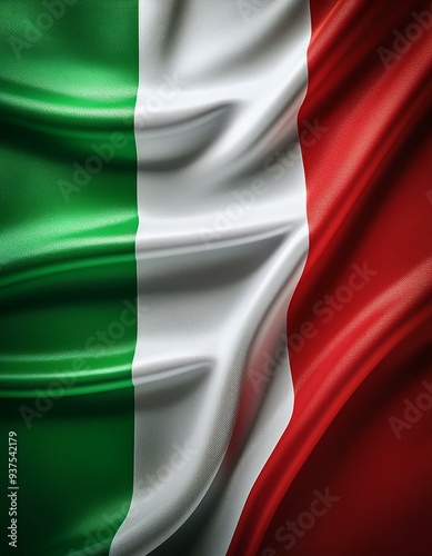  A detailed wallpaper of the Italian flag, with the green, white, and red stripes rendered in hyper-realistic fabric textures and soft, natural light to create depth