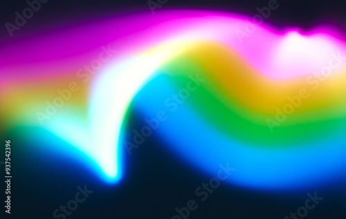 Photo of an abstract background of bright neon waves on a dark background. The dynamic and futuristic effect is ideal for modern design.