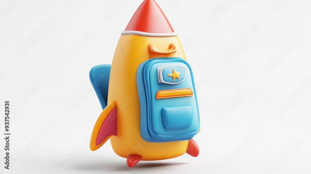 Cartoon Rocket With Blue Backpack Cartoon Rocket With Blue Backpack
