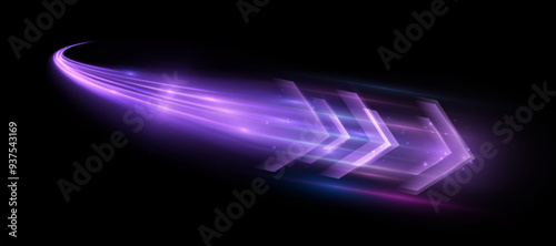 Light effect of high speed movement of light high speed arrow bright purple glow. Dynamic movement of high speed arrow of light energy. Vector
