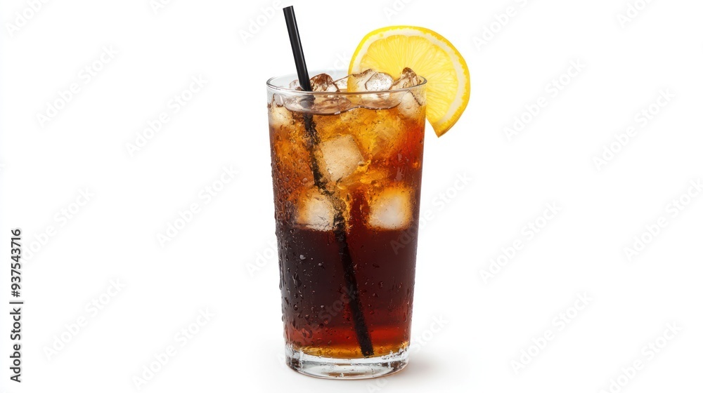 Tall Glass of Iced Tea with Lemon and Straw