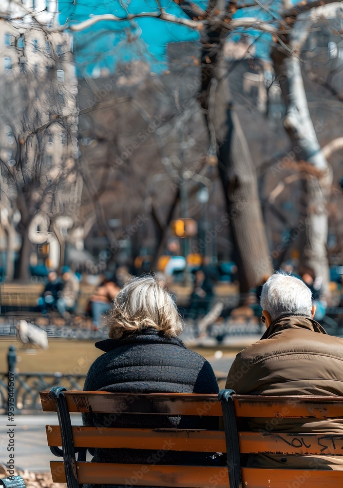 Couple Sitting on Bench in City Park