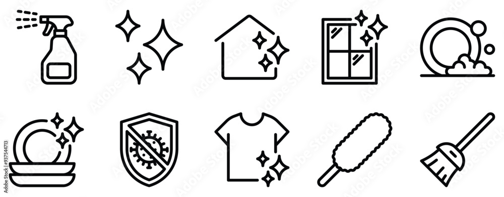 Cleaning Icon Set Tidy Line Style Collection for Housekeeping and Maintenance Cleaning Icon Set Tidy Line Style Collection for Housekeeping and Maintenance