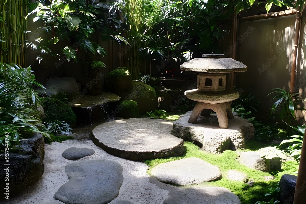 Japanese Stone Garden with Lantern and Water Feature Japanese Stone Garden with Lantern and Water Feature