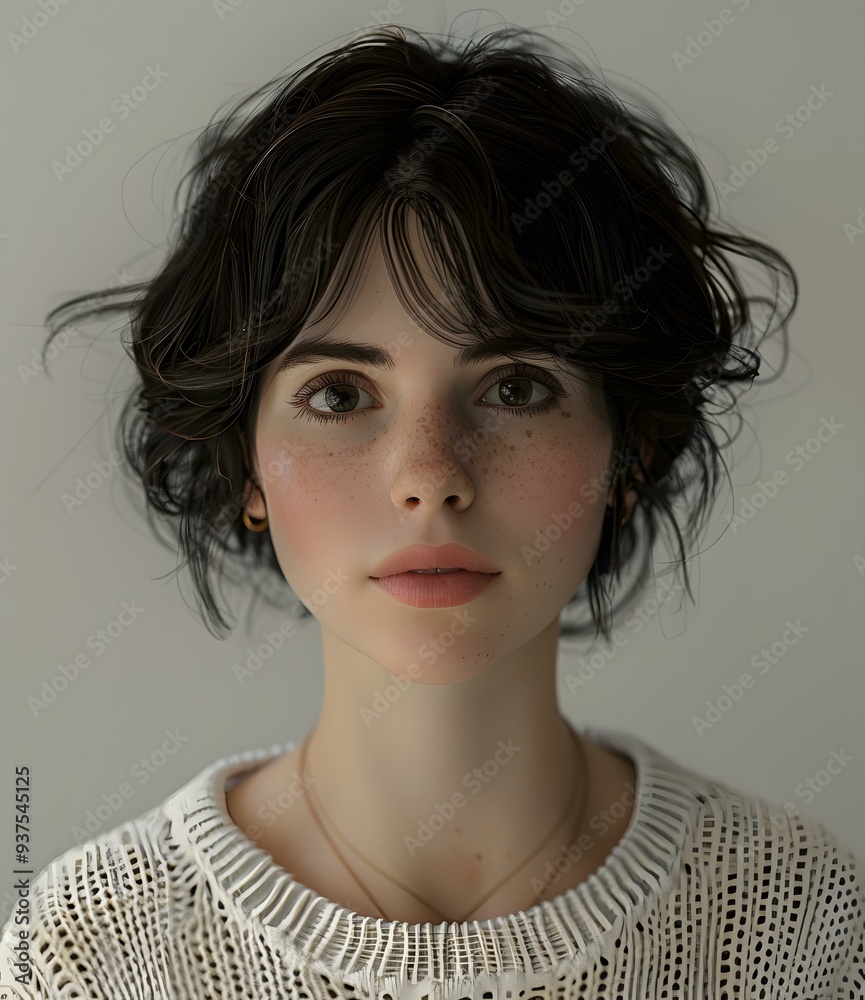 Portrait of a Young Woman with Short Hair and Freckles Portrait of a Young Woman with Short Hair and Freckles