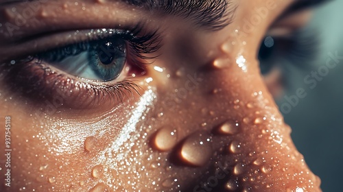 Close-up of a nose with beads of sweat after exercise, adding a realistic and raw feel