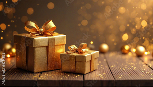 Christmas presents with sparkling lights