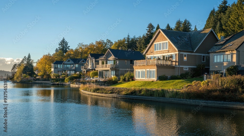 Obraz premium Waterfront Homes in a Serene Setting