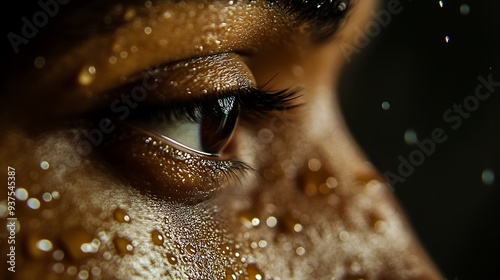 Macro shot of a nose with tiny water droplets after a refreshing mist photo