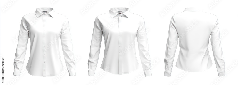 White Long-Sleeved Button-Up Shirt Mockup with Collar and Cuff Details White Long-Sleeved Button-Up Shirt Mockup with Collar and Cuff Details