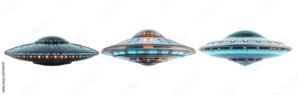 Ufo flying object set isolated on transparent background Ufo flying object set isolated on transparent background