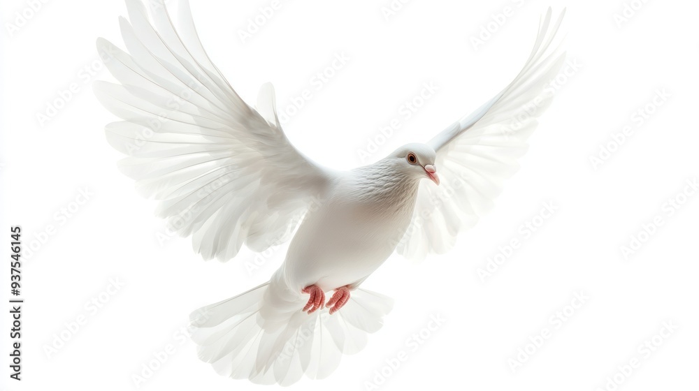 Obraz premium White Dove in Flight with Spread Wings