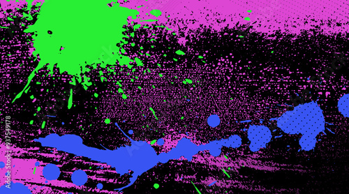 Abstract grunge paint splatter texture wall background with dynamic and bright composition. Splashes and dots of different sizes. 